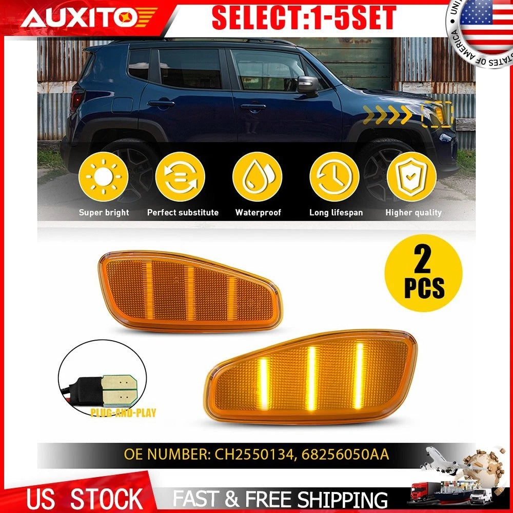 Amber Lens LED Front Fender Side Marker Lights for Jeep Renegade (2015–2023)