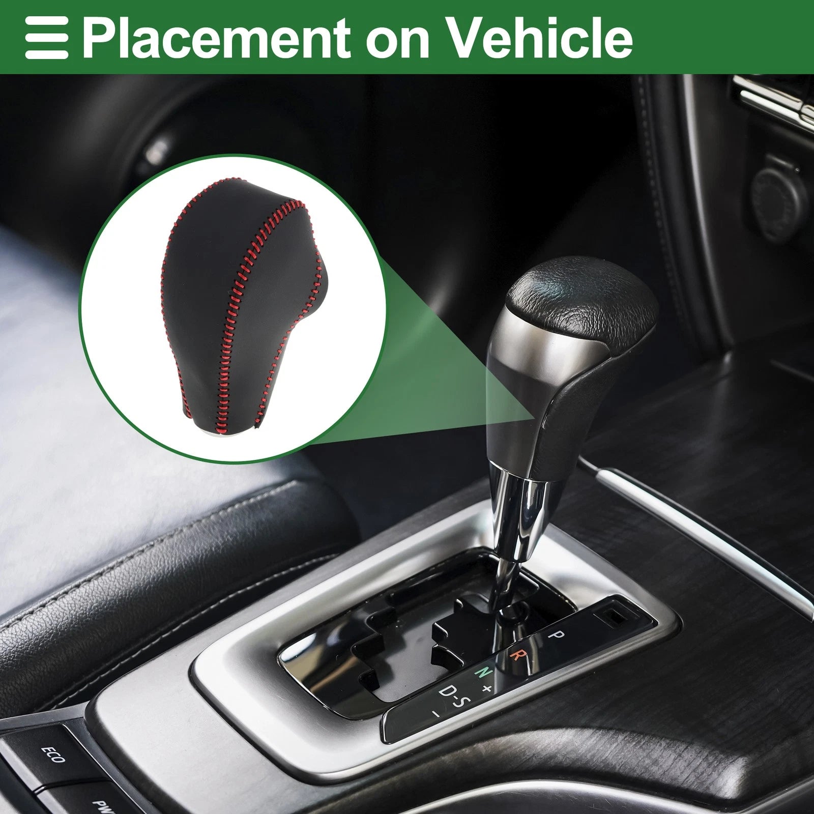 Gear Shift Knob Cover for Subaru Forester (2014–2017) Black Red Faux Leather