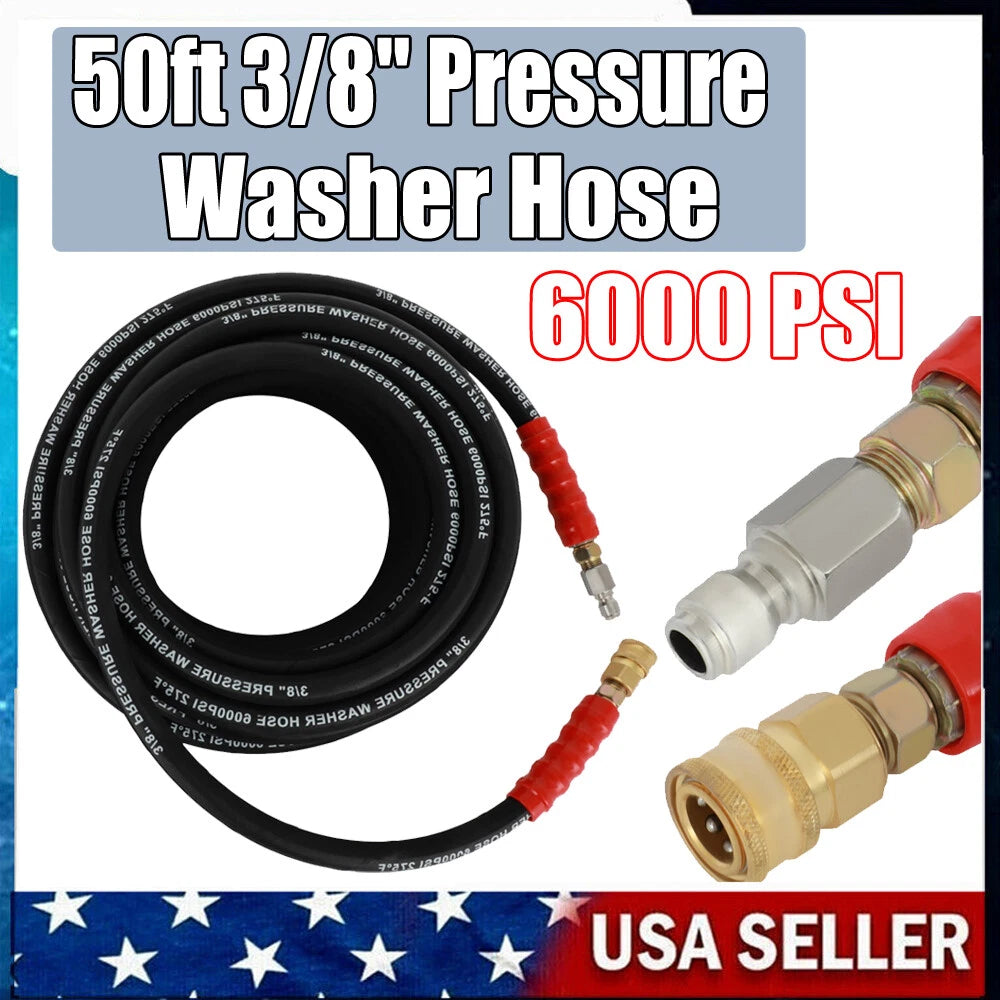 3/8" x 50ft Hot Water Pressure Washer Hose 6000psi 2-Braid R2