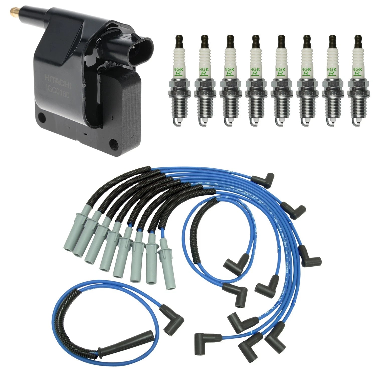 Set of 8 Hitachi Ignition Coils & NGK V-Power Spark Plugs for Ram 1500 (2002–2018)