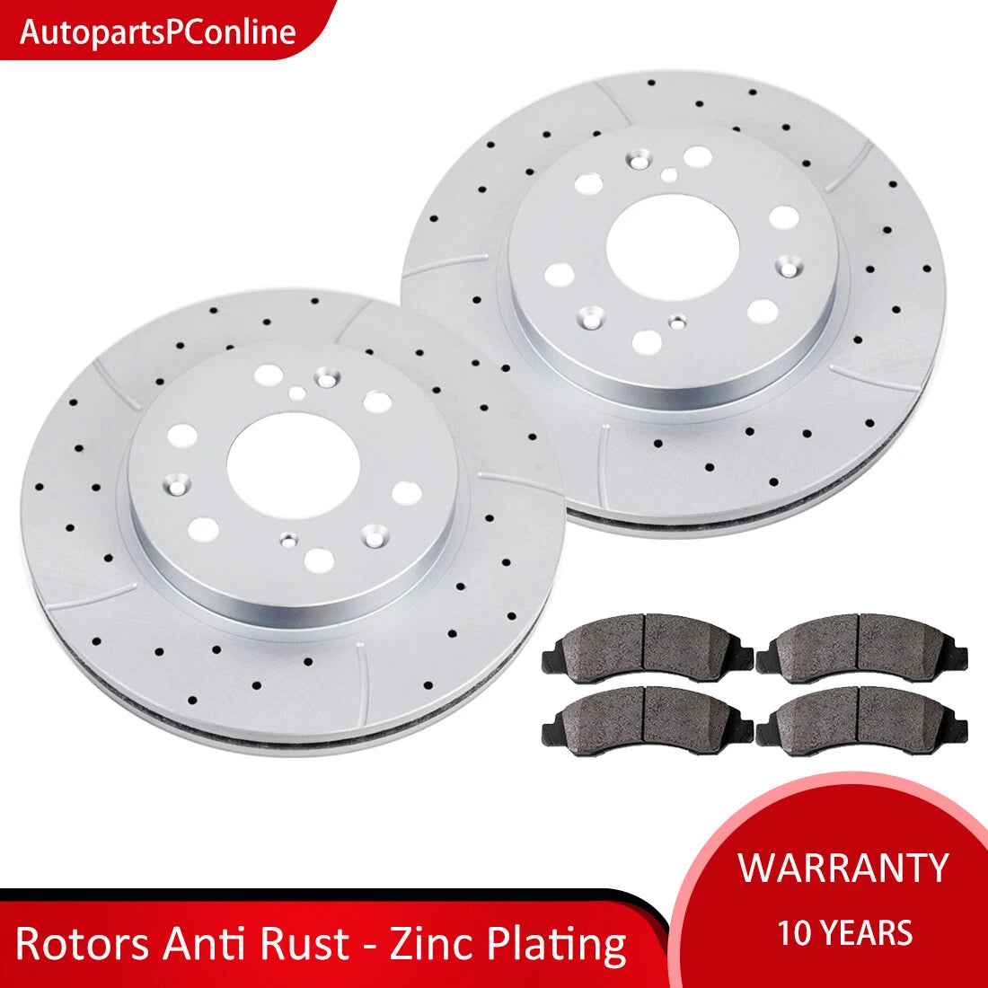 Front Slotted Rotors Brake Pads Kit for Chevy Silverado GMC Sierra 1500 (2007–2023)