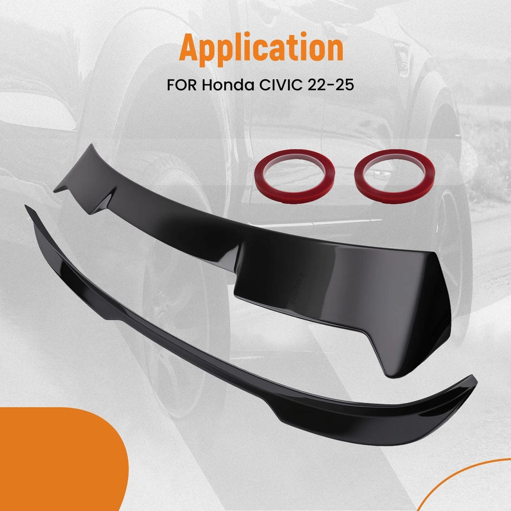 Trunk Spoiler Lip + Rear Roof Spoiler for Honda Civic (2022–2025) V2 Style ABS