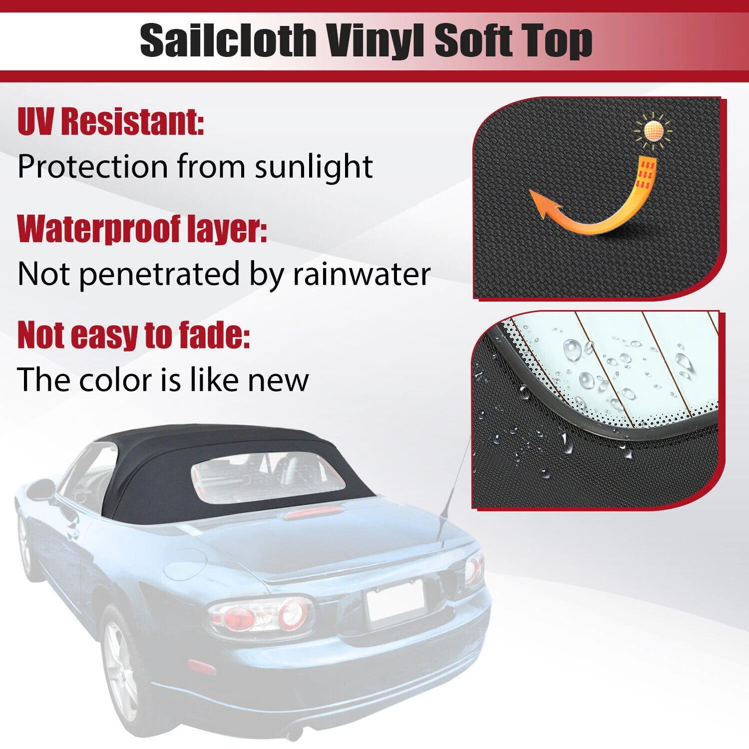 Black Convertible Soft Top with Heated Glass Window for Mazda MX-5 Miata (2006–2014)