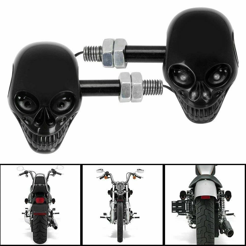 2X LED Turn Signal Skull Indicators for Motorcycle (12V)