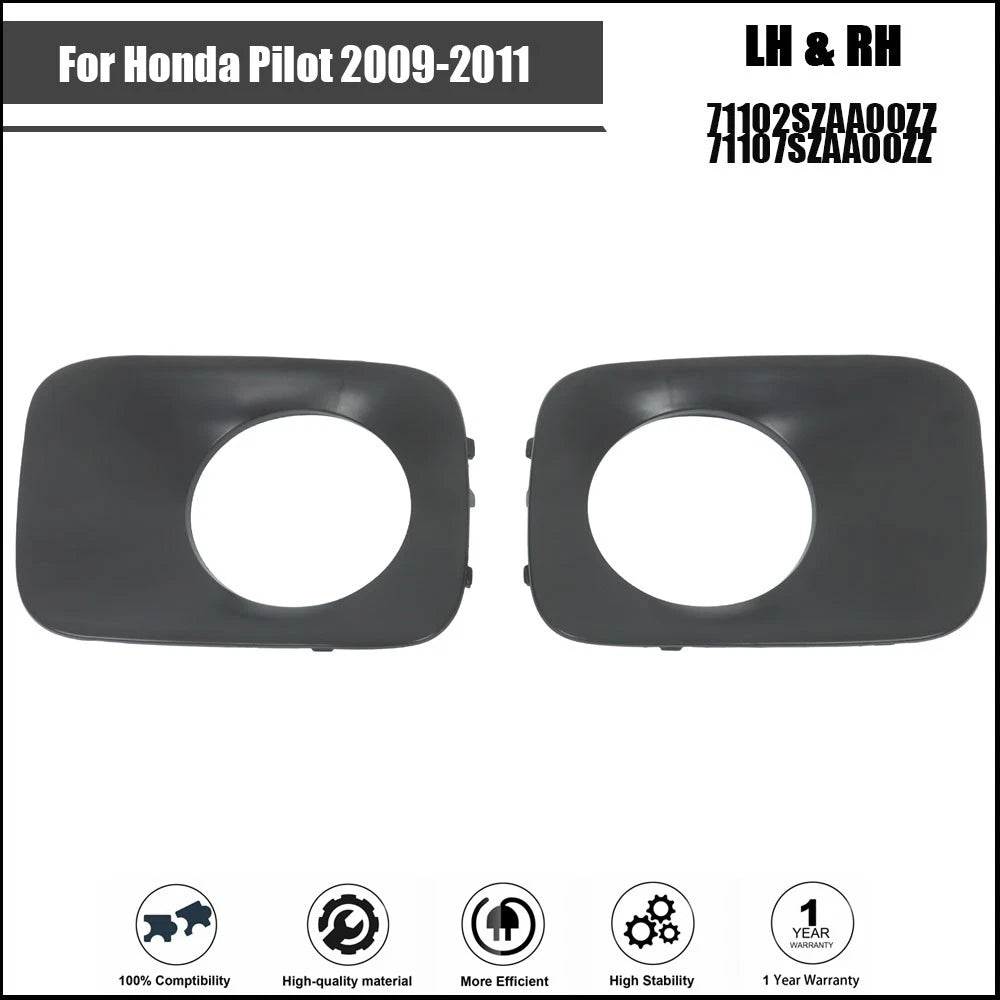 Set of 2 Fog Light Trims for Honda Pilot (2009–2011) Black Primed Plastic