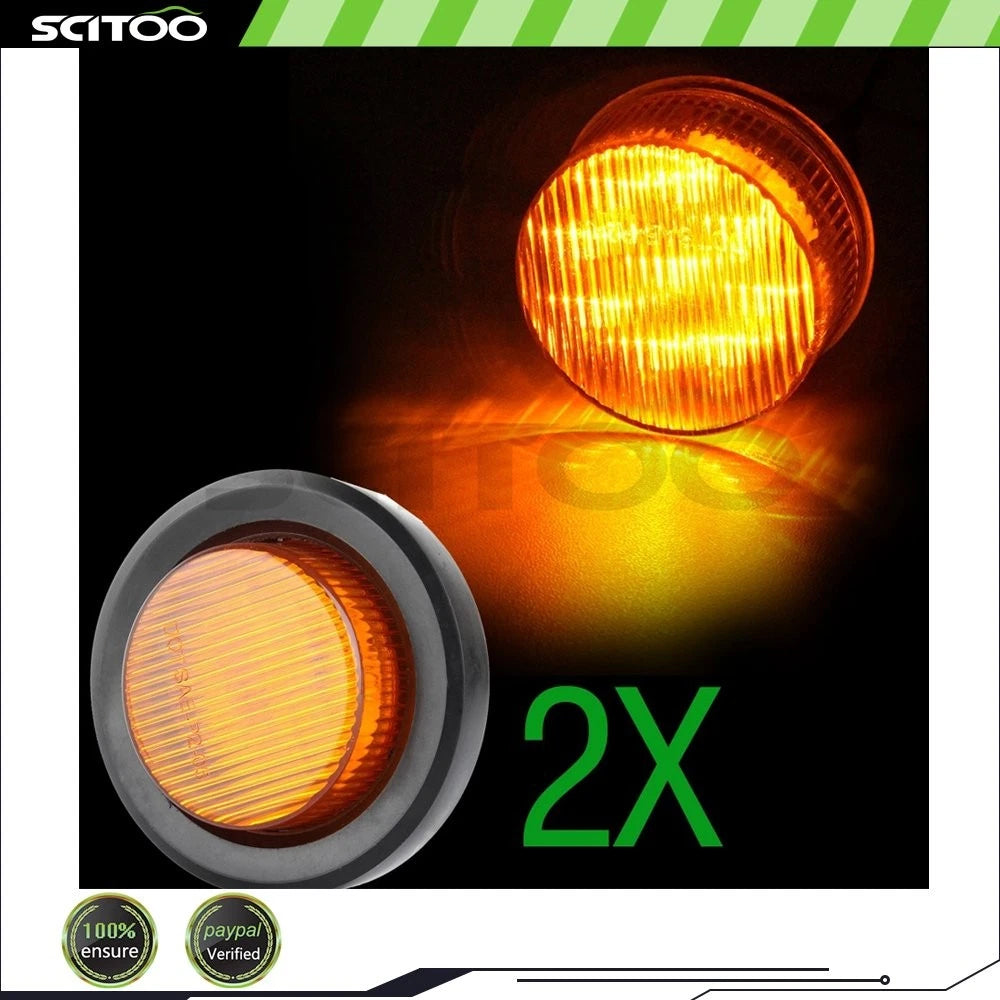 2X Amber 2" 9LED Round Side Marker Clearance Lights for Freightliner Peterbilt