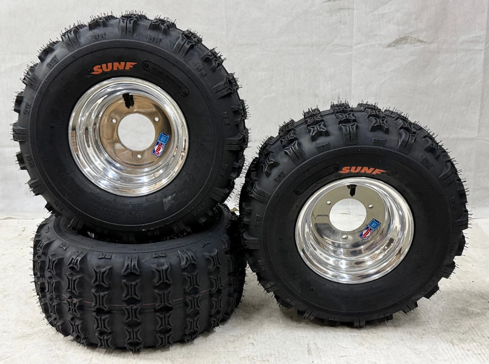 DWT 18" Polished Wheels Rims & Sunf A027 Tires for Honda ATC 70 (1970–1980)