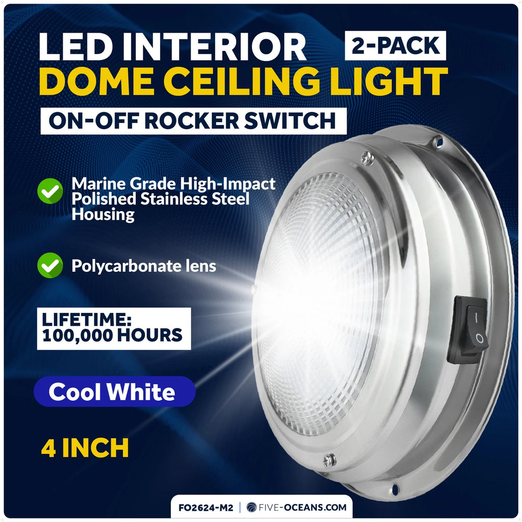 2X Marine LED Interior Dome Light for Boat (4")
