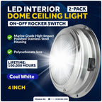 2X Marine LED Interior Dome Light for Boat (4")