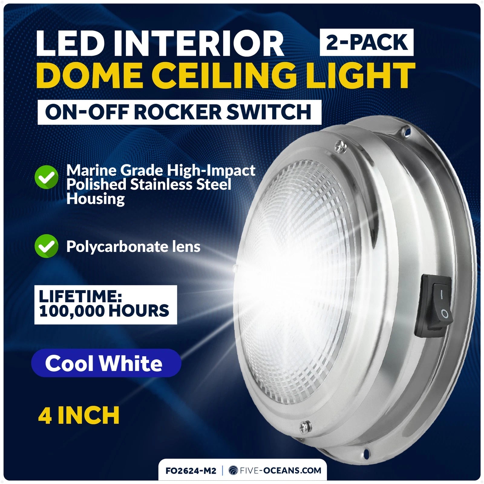 2X Marine LED Interior Dome Light for Boat (4")