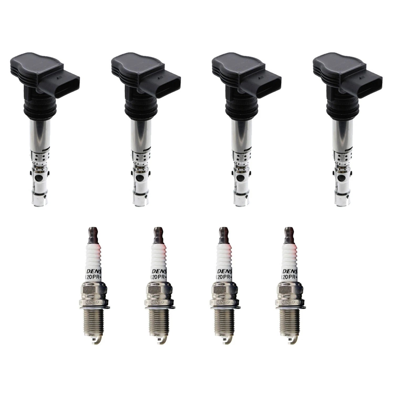 Set of 4 Ignition Coils & Denso U-Groove Spark Plugs for Audi A4 (2002)