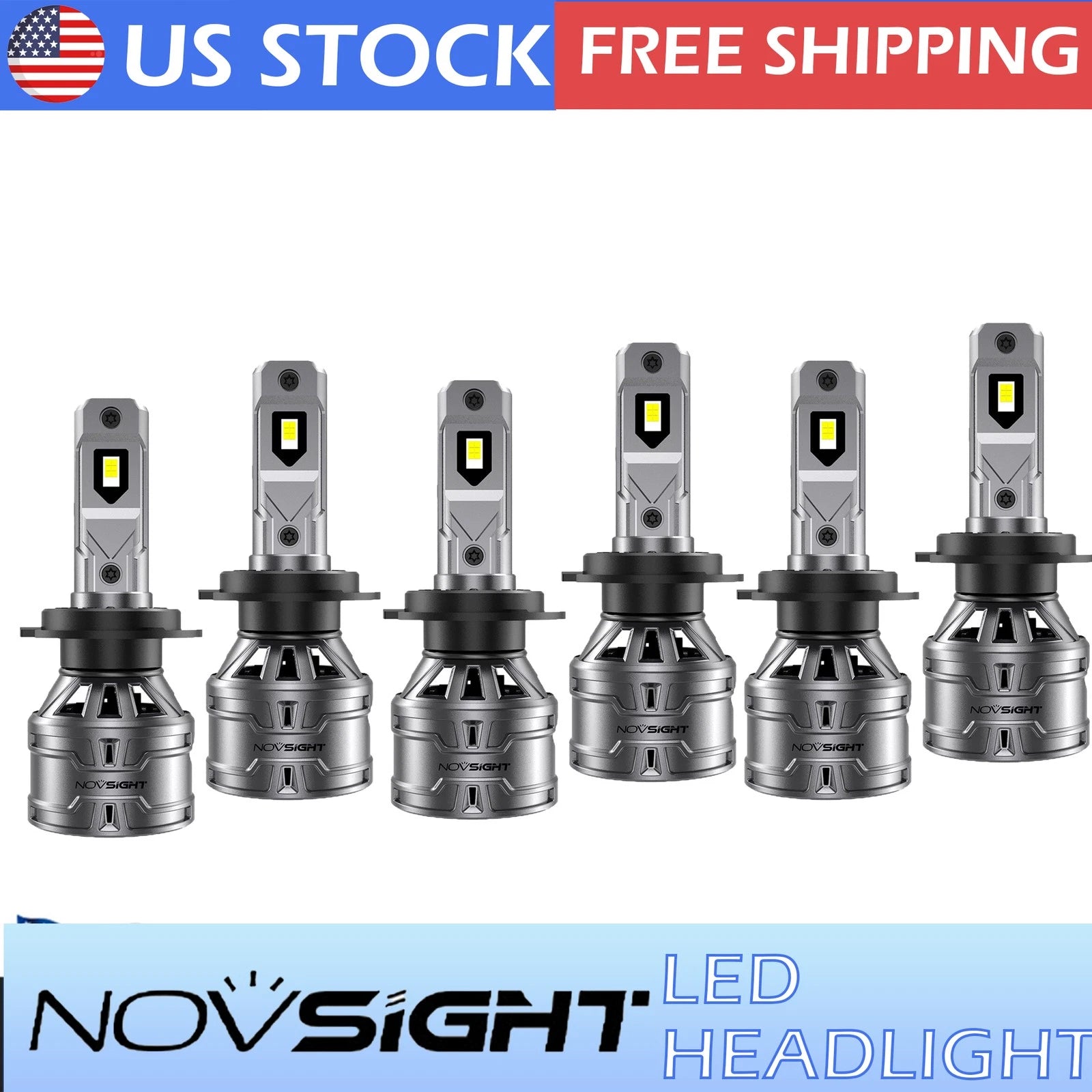 Set of 6 H7 LED Headlights Combo High Low Beam Fog Light Bulbs 9600LM for