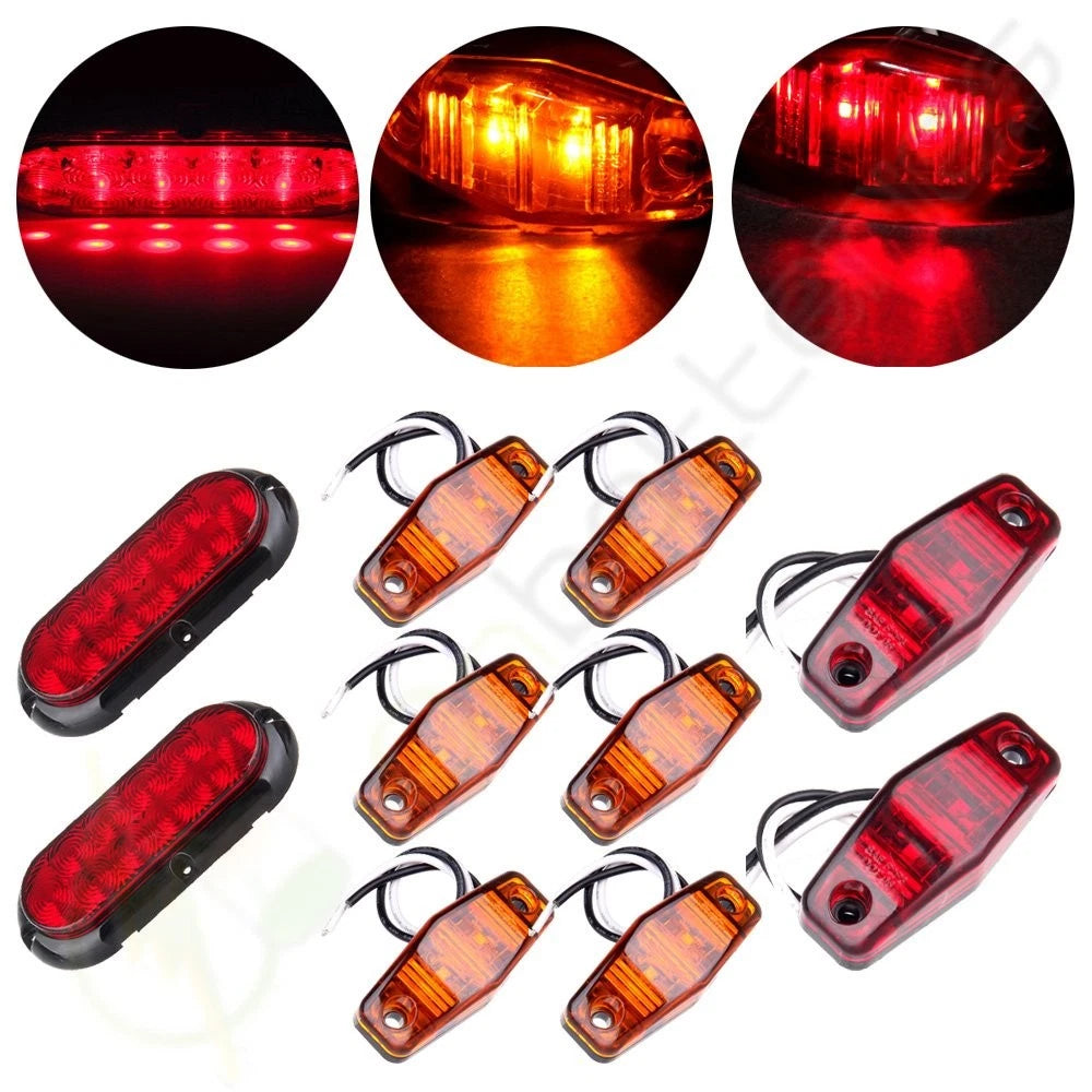 2X 6" Red Turn Signal Tail Stop Light for Trailer + Side Marker