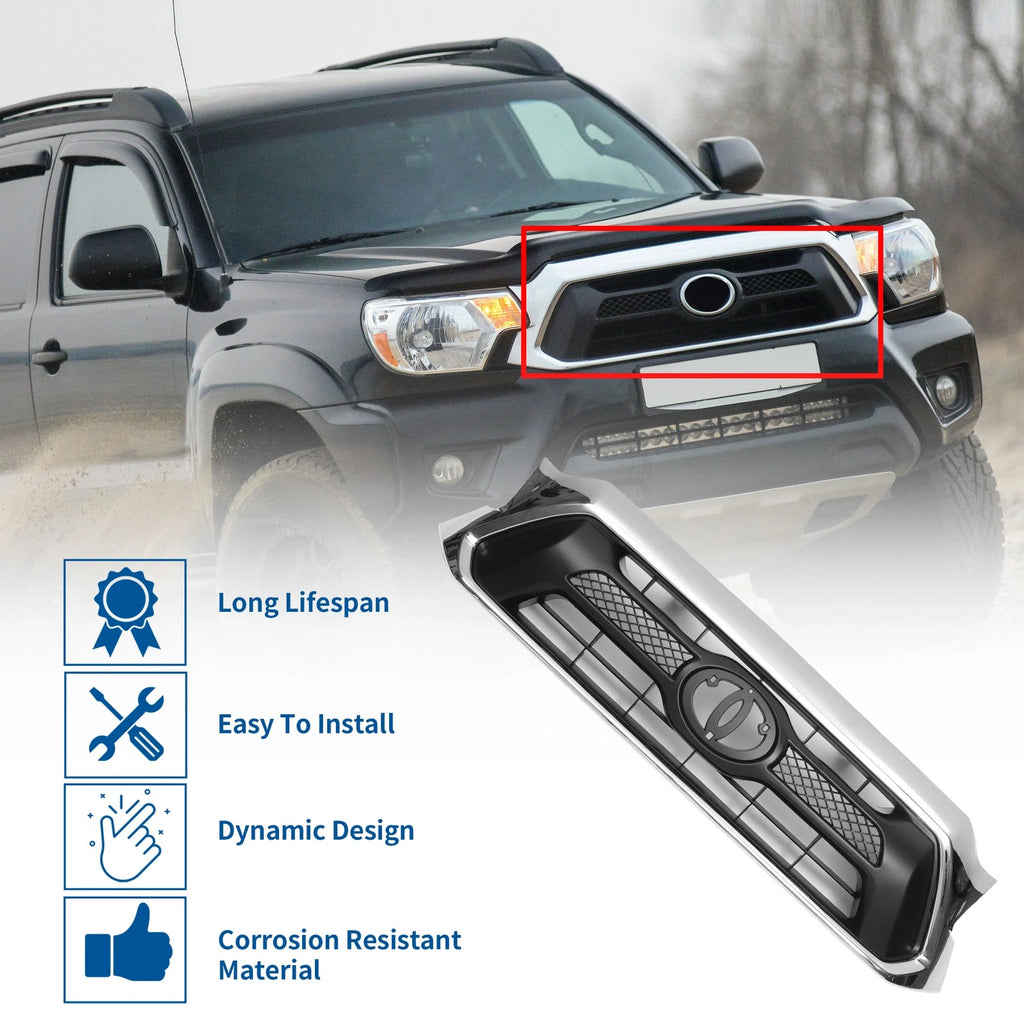 Front Hood Bumper Grille for Toyota Tacoma (2012) Chrome Silver Black