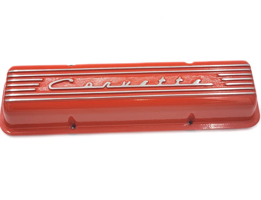 Valve Covers Replacement Orange Finned Corvette Script for Chevrolet SBC (1967–1970)