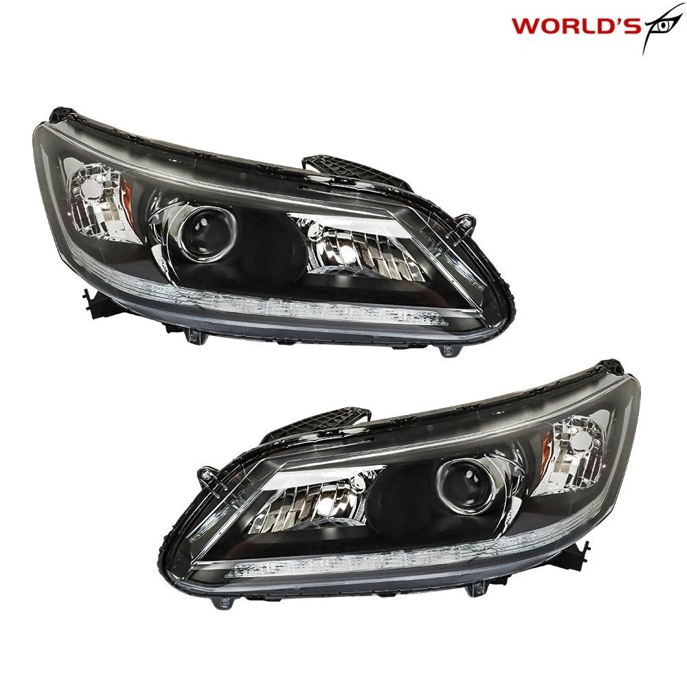 Set of 2 Black Projector Headlights for Honda Accord (2013–2015) LED DRL