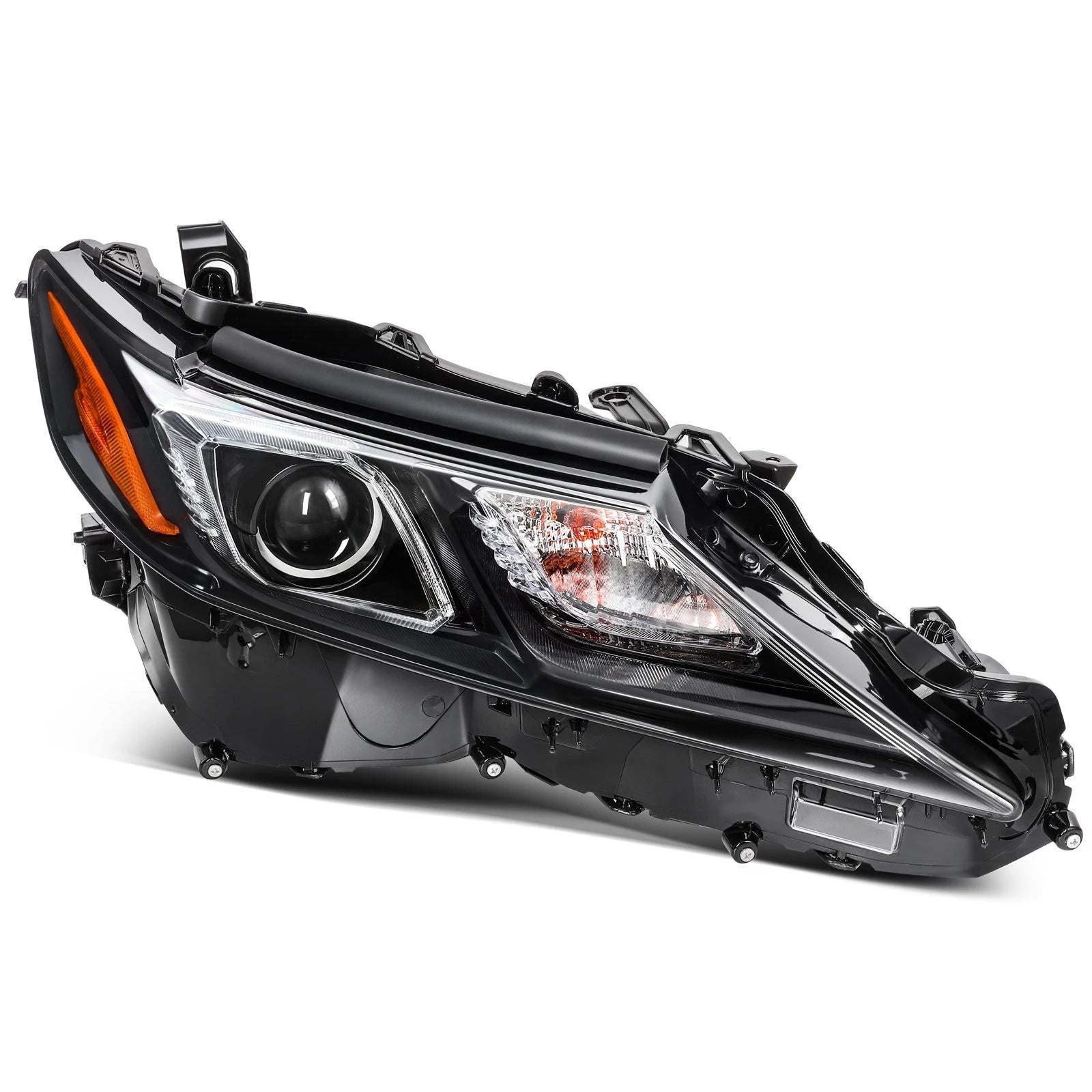 Set of 2 Headlight Assemblies for Toyota Camry SE (2021–2023) Black Housing Clear Lens