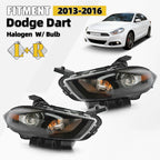 Halogen Headlight Set for Dodge Dart (2013–2016) w/Black Trim, Left+Right