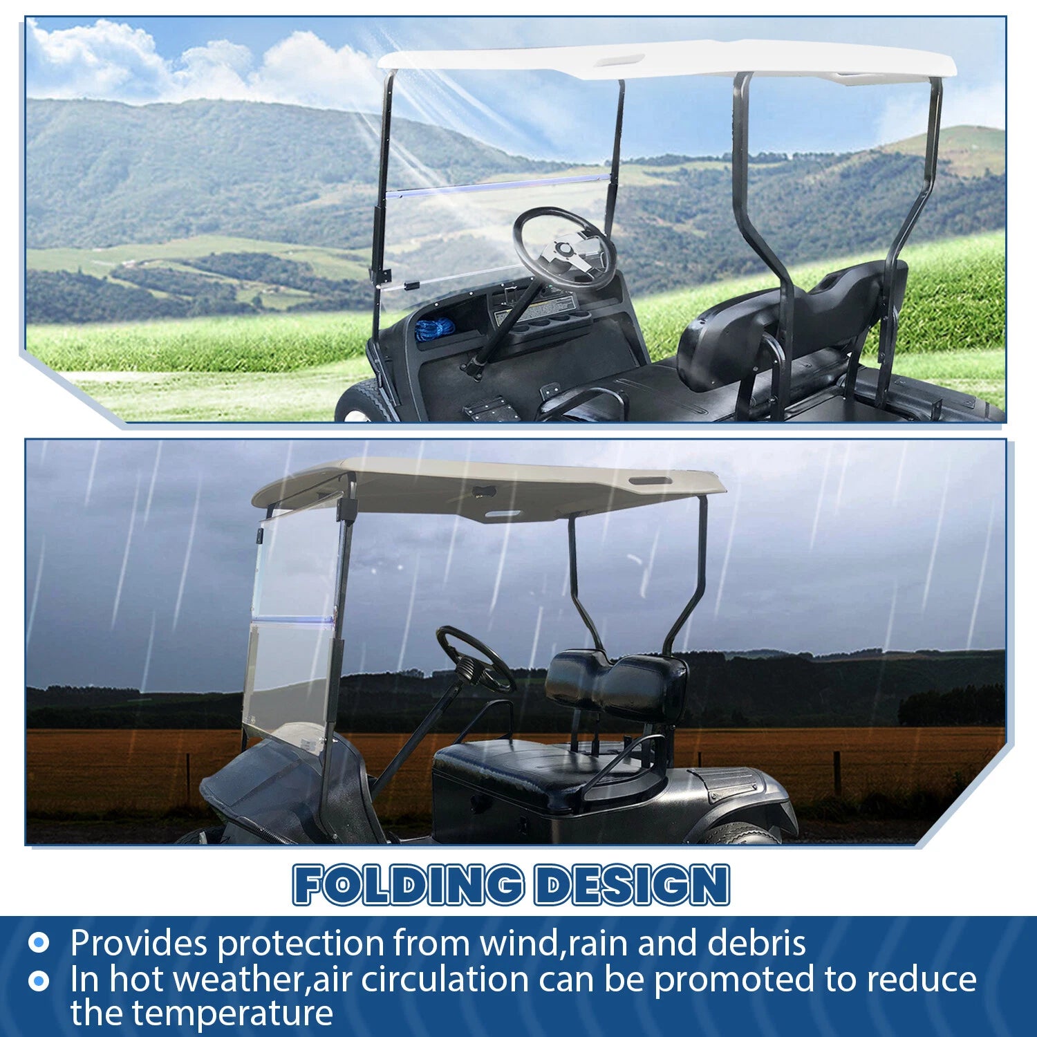 Folding Clear Windshield for EZGO TXT Medalist (1994–2014)