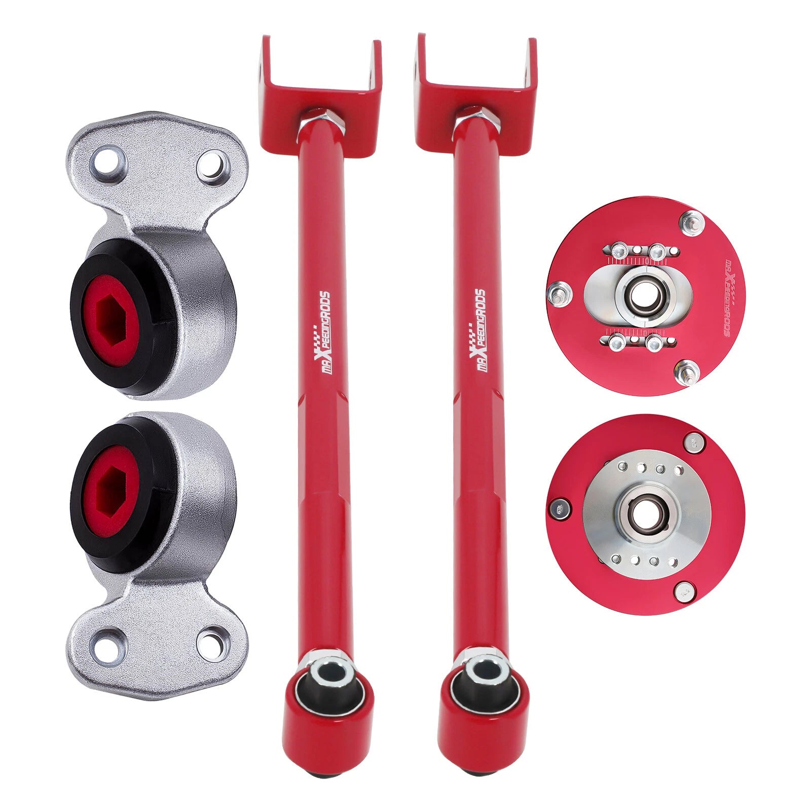 6 Pc Adjustable Control Arm Set + Camber Plate + Bushings for BMW E46 (1998–2006)