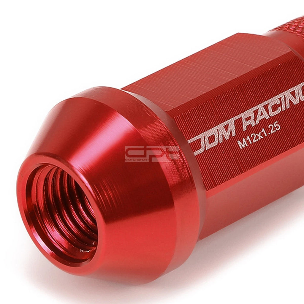 20 PCS Open End M12x1.25 50mm Tall Red Aluminum Lug Nuts + Adapter