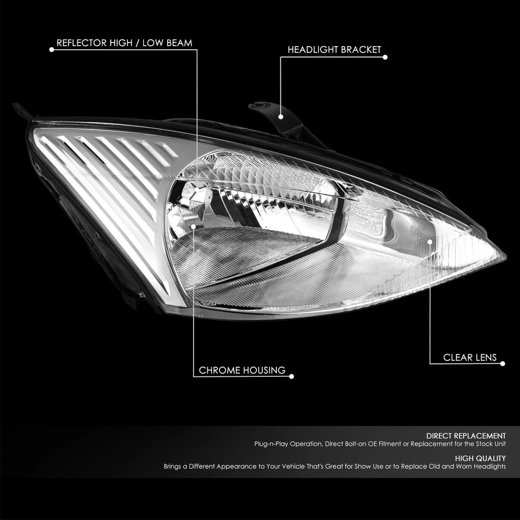 Chrome Housing Headlight Assembly for Ford Focus (2000–2002)