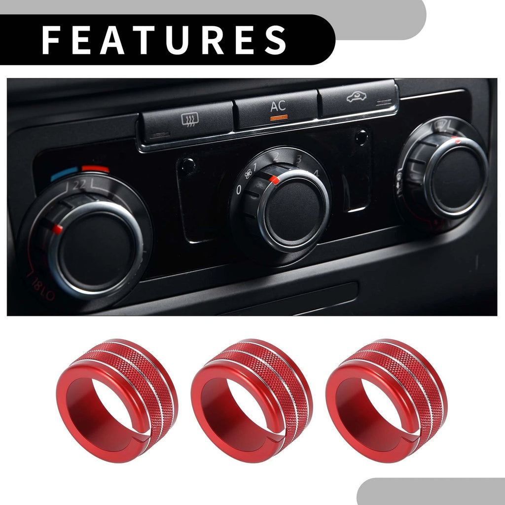 Set of 3 Rear AC Heat Temp Climate Switch Knob Covers for Dodge Durango (2011–2020) Red
