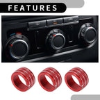 Set of 3 Rear AC Heat Temp Climate Switch Knob Covers for Dodge Durango (2011–2020) Red