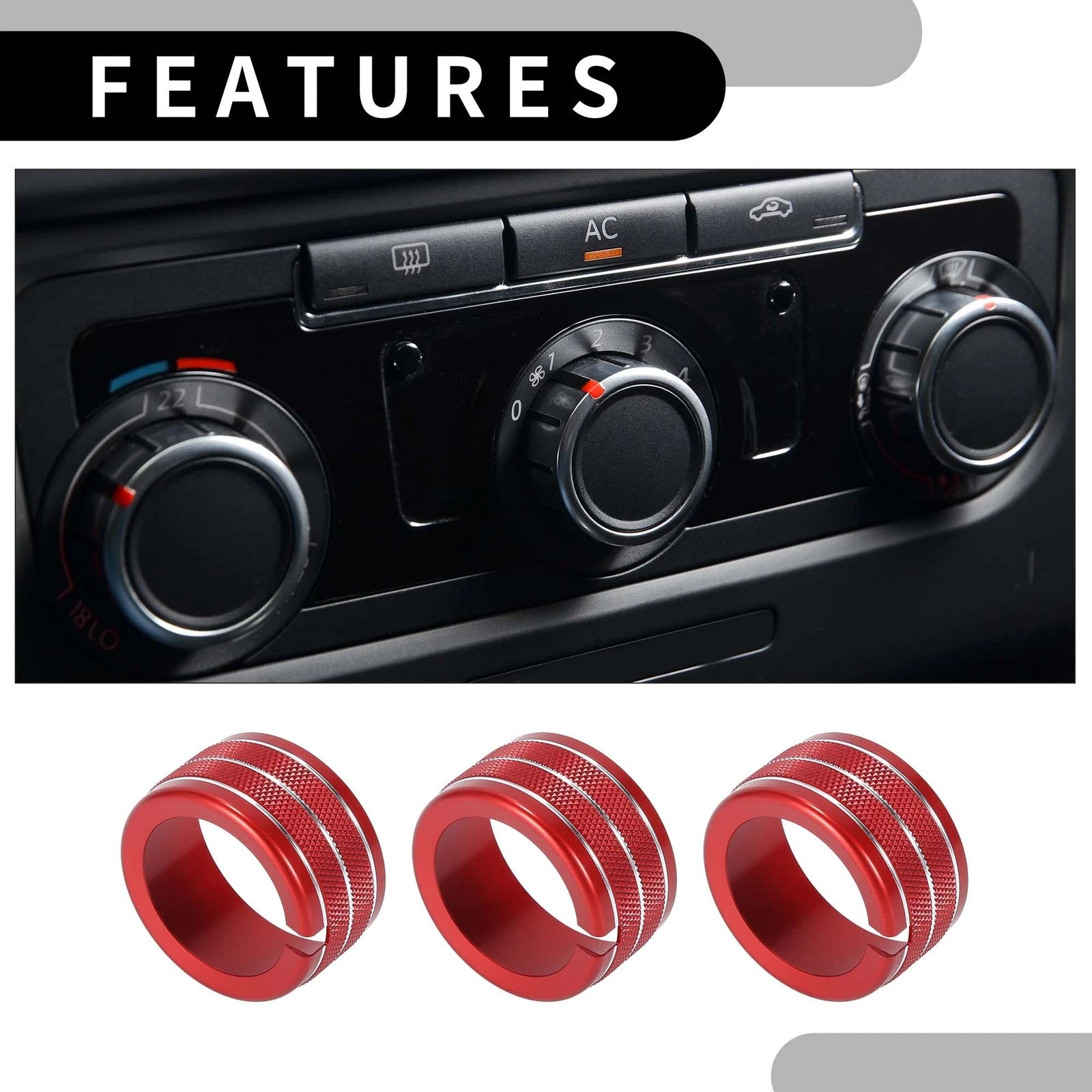 Set of 3 Rear AC Heat Temp Climate Switch Knob Covers for Dodge Durango (2011–2020) Red