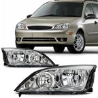 Set of 2 Chrome Halogen Headlights Assembly for Ford Focus (2005–2007)