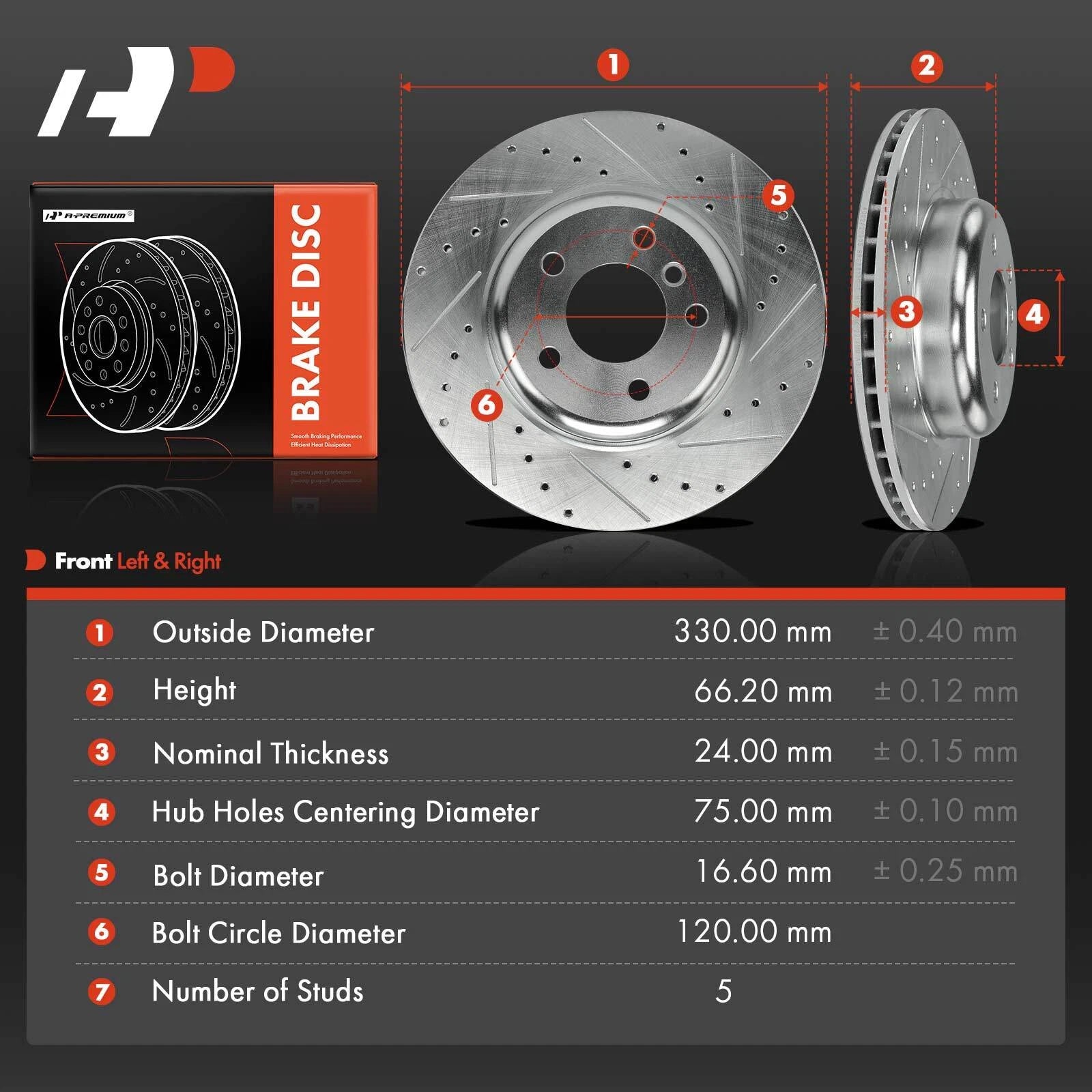Front Drilled Brake Rotors for BMW 528i 2011-2016, 528i xDrive 2012-2016