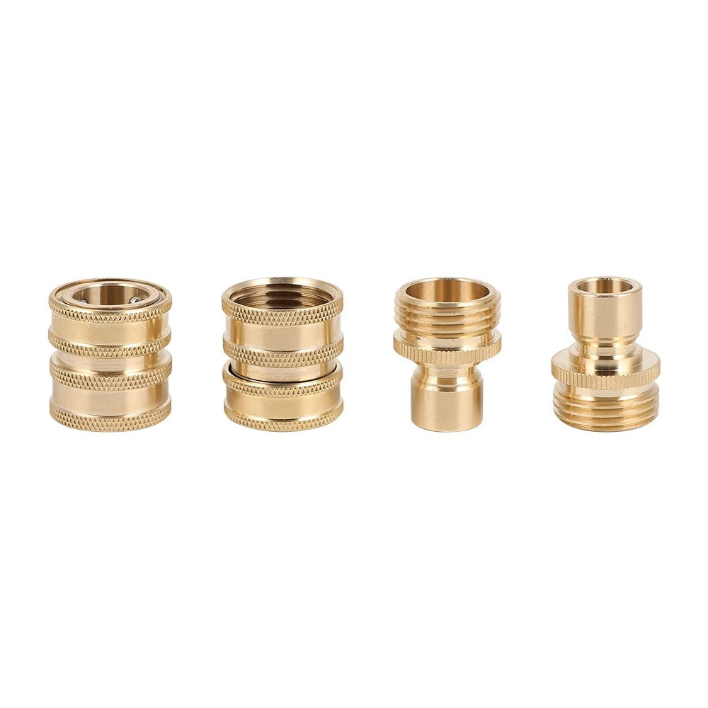 Set of 2 Solid Brass 3/4" Garden Hose Quick Connect Connectors