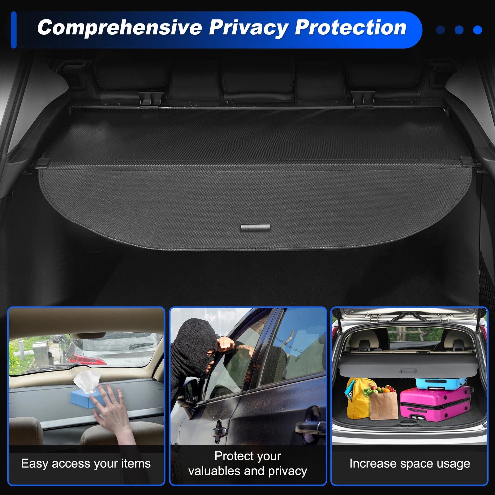 Retractable Cargo Cover for Dodge Durango (2011–2025) - Black Shade
