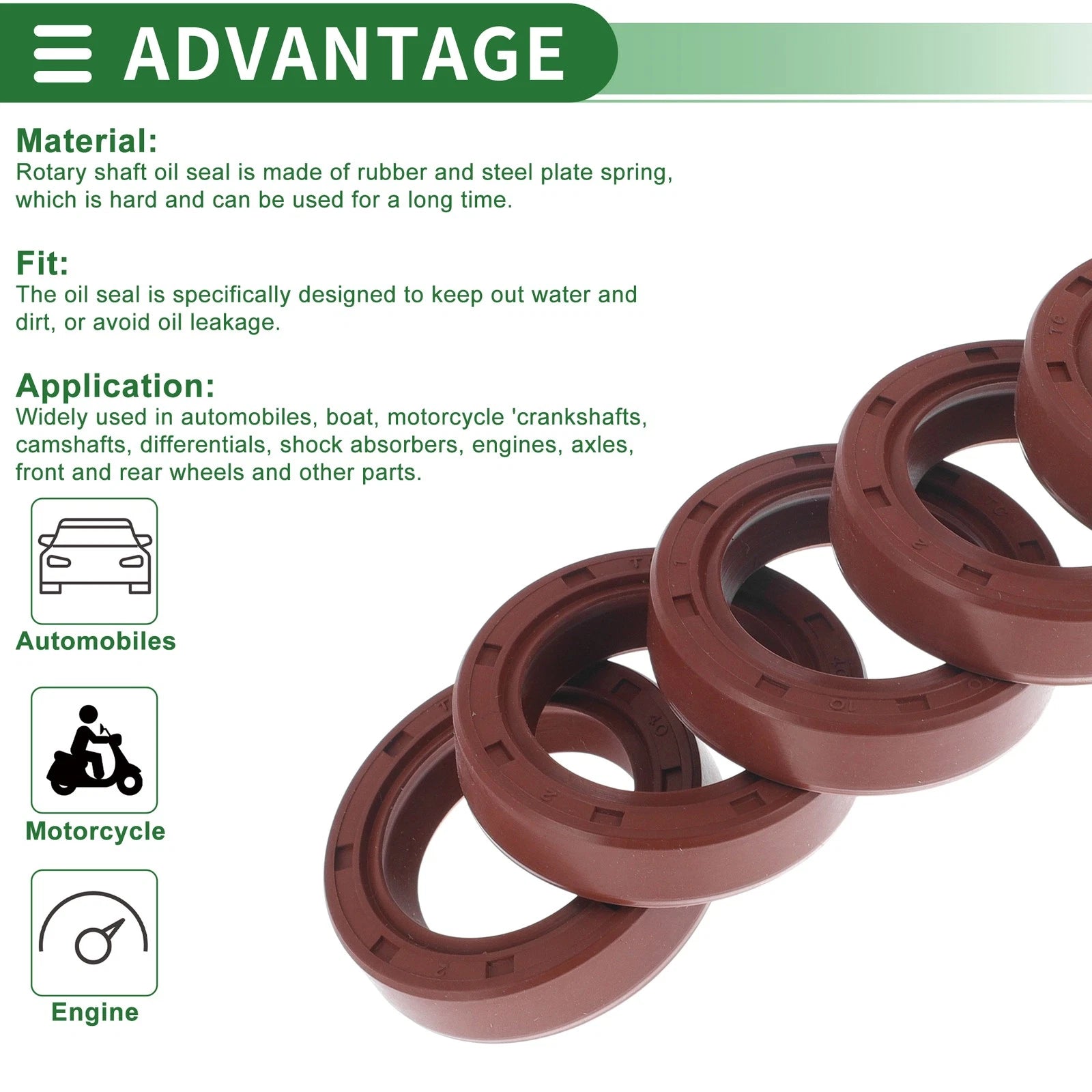 Set of 5 Oil Seal Rotary Shaft Seal FKM Rubber 27x40x10mm