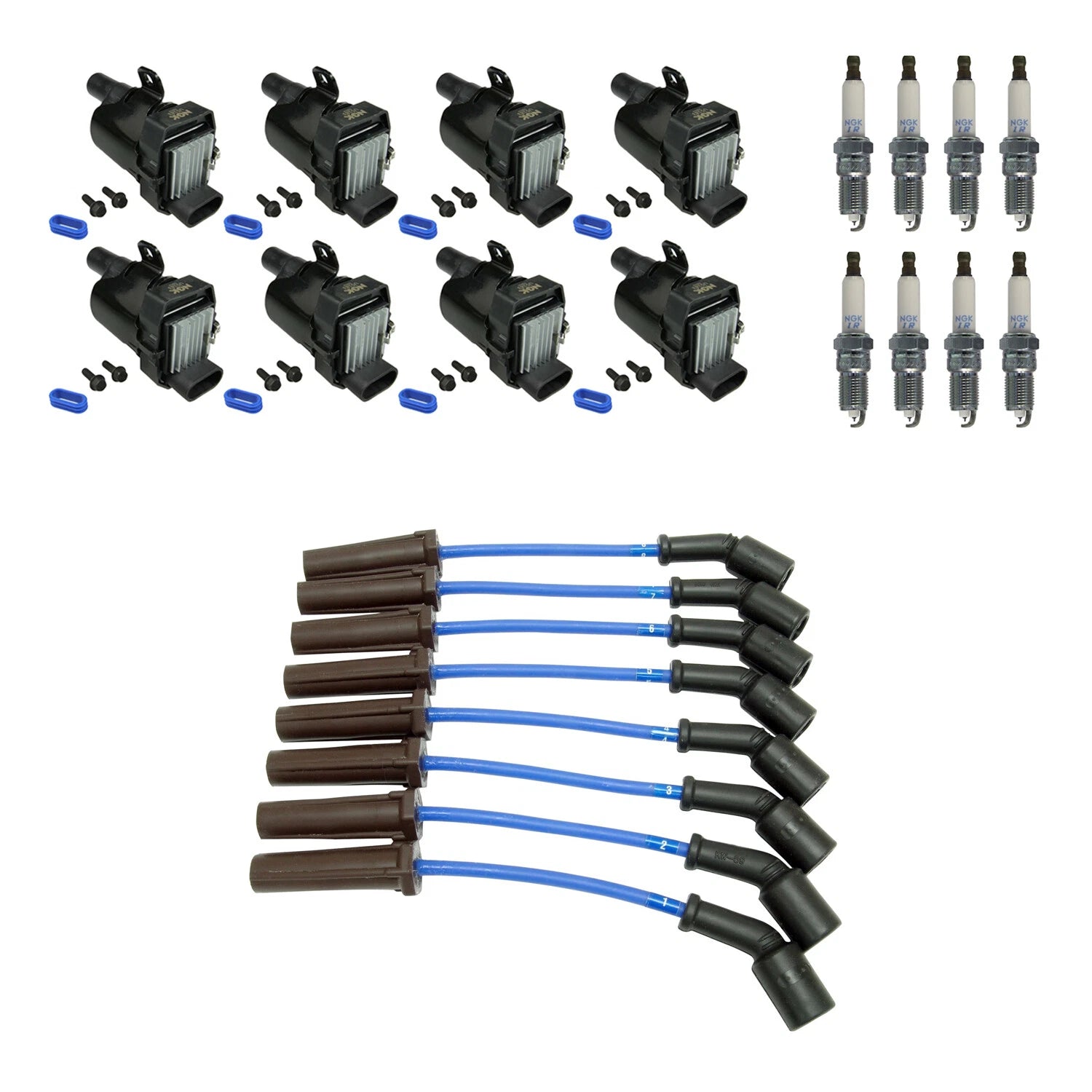 Set of 8 Ignition Coil Wires & Laser Iridium Spark Plugs for Sierra 1500