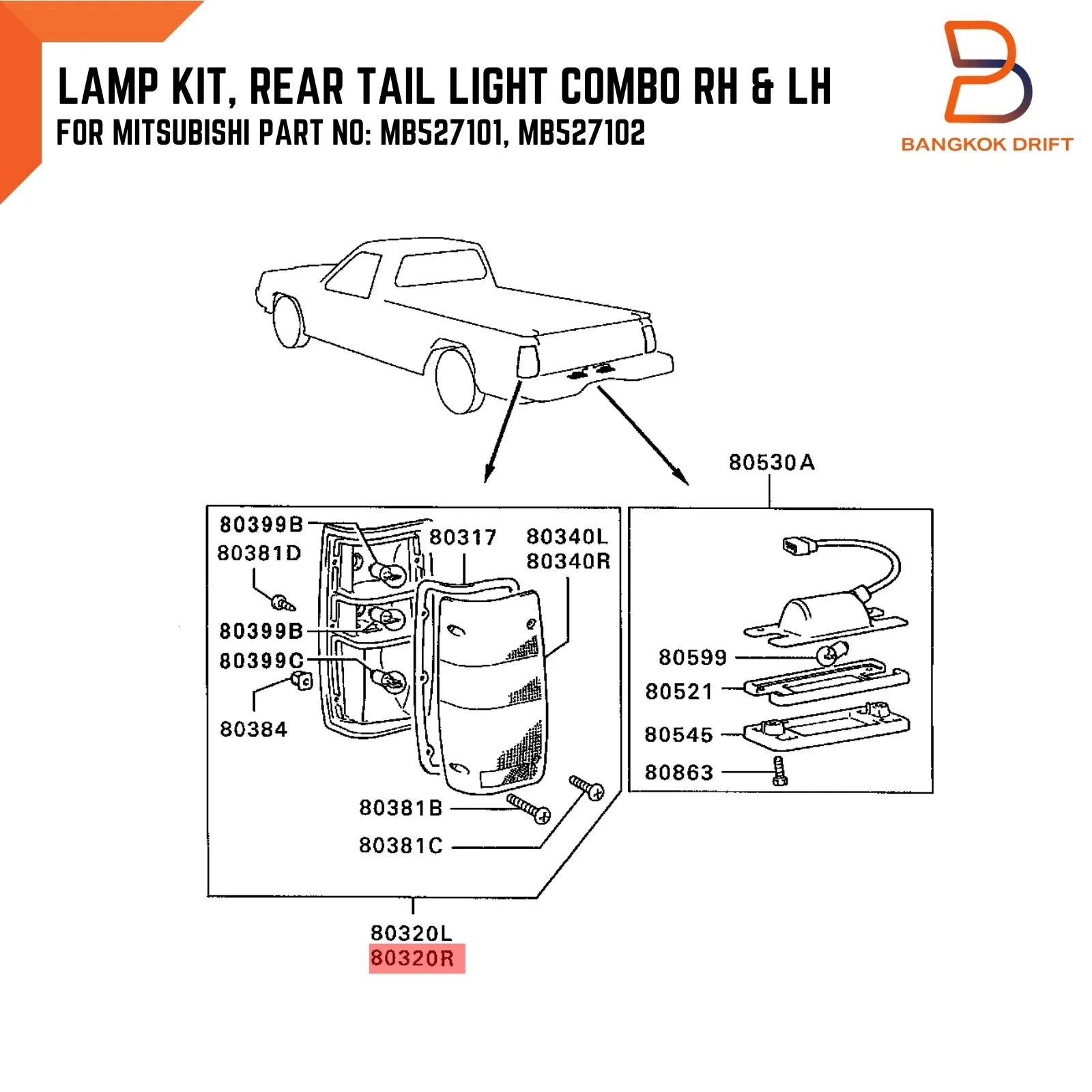 Rear Tail Light Lamp Pair for Mitsubishi Triton Ute (1987-1996) Black