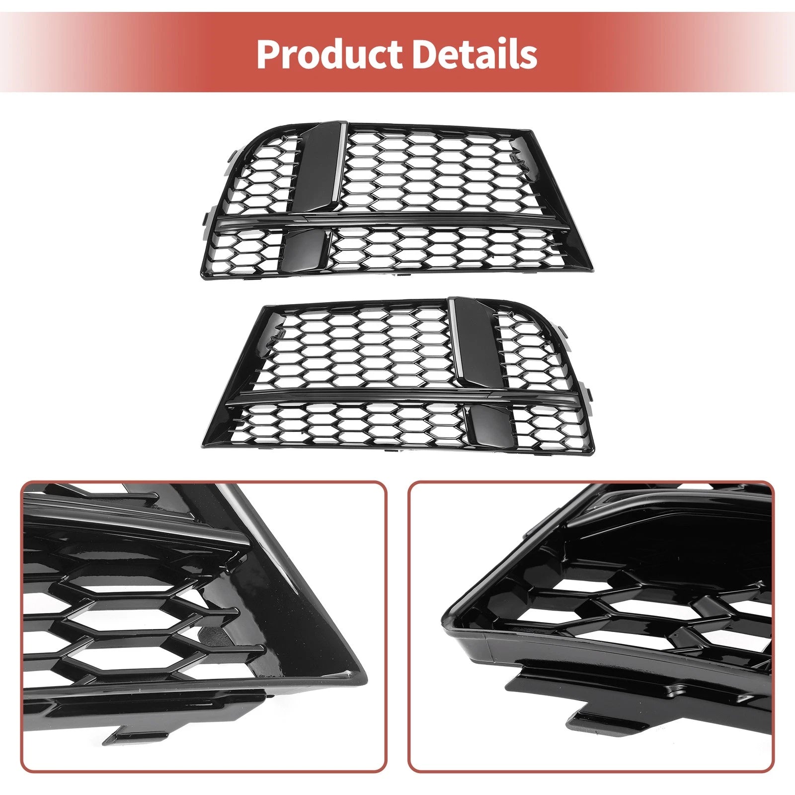 1 Pair Front Fog Light Grill for Audi A3 (2017–2020) No. 8V3807681ABESM Honeycomb