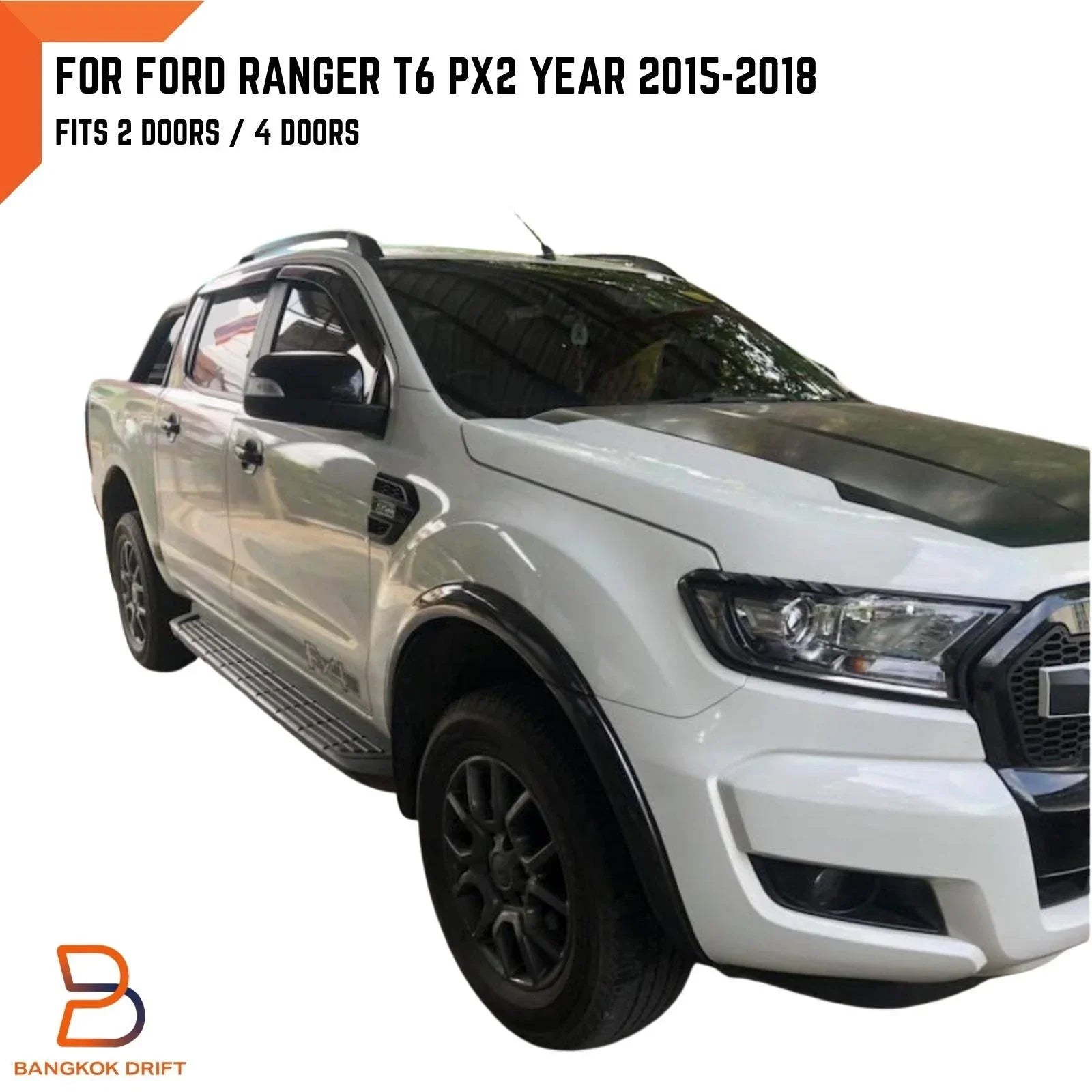 16W Glossy Black Slim Fender Flares for Ford Ranger T6 (2015-2018)