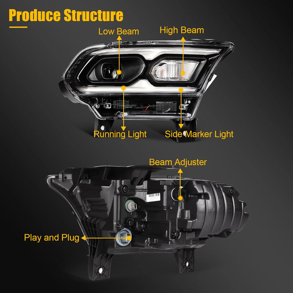 Pair of LED Headlights for Dodge Durango (2021–2024) Black Projector
