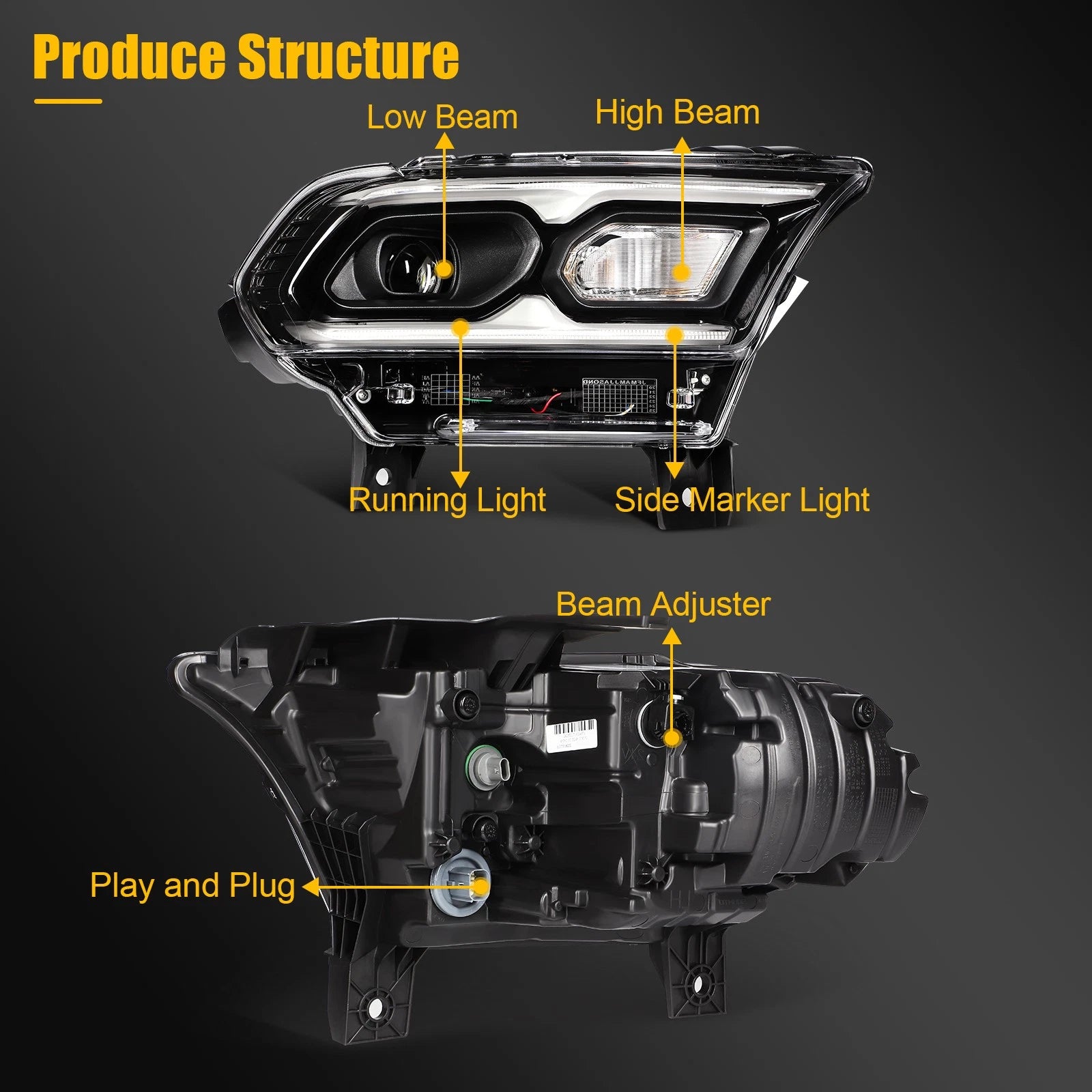 Pair of LED Headlights for Dodge Durango (2021–2024) Black Projector