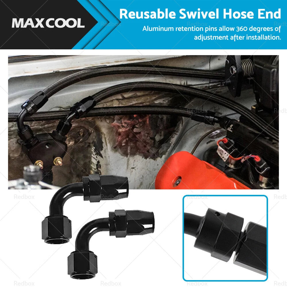 2X AN10 90 Degree Swivel Fast Flow Oil Fuel Hose End Fitting Adaptor for