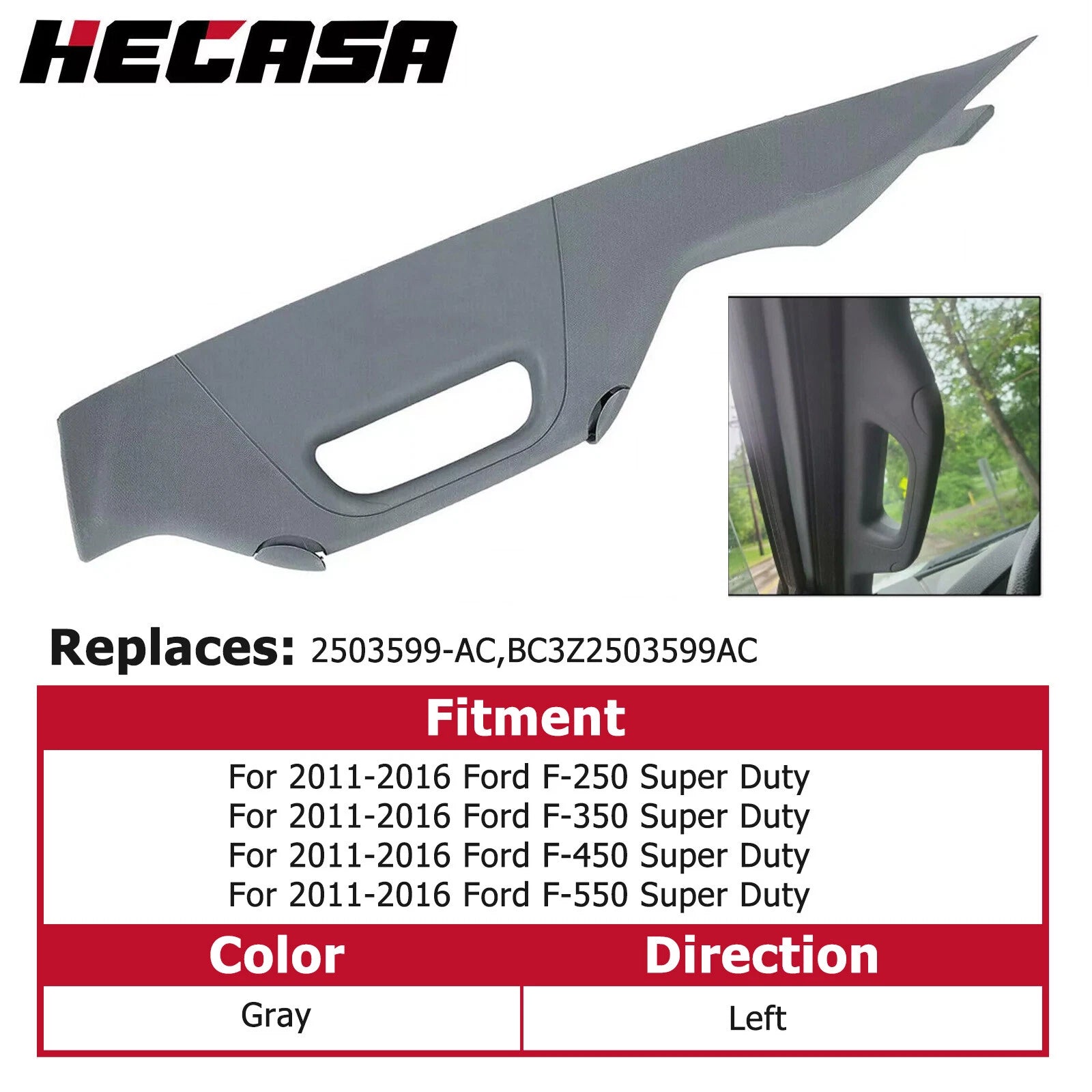 Driver Side A Pillar Trim Handle Gray for Ford F250 F350 F450 (2011–2016)