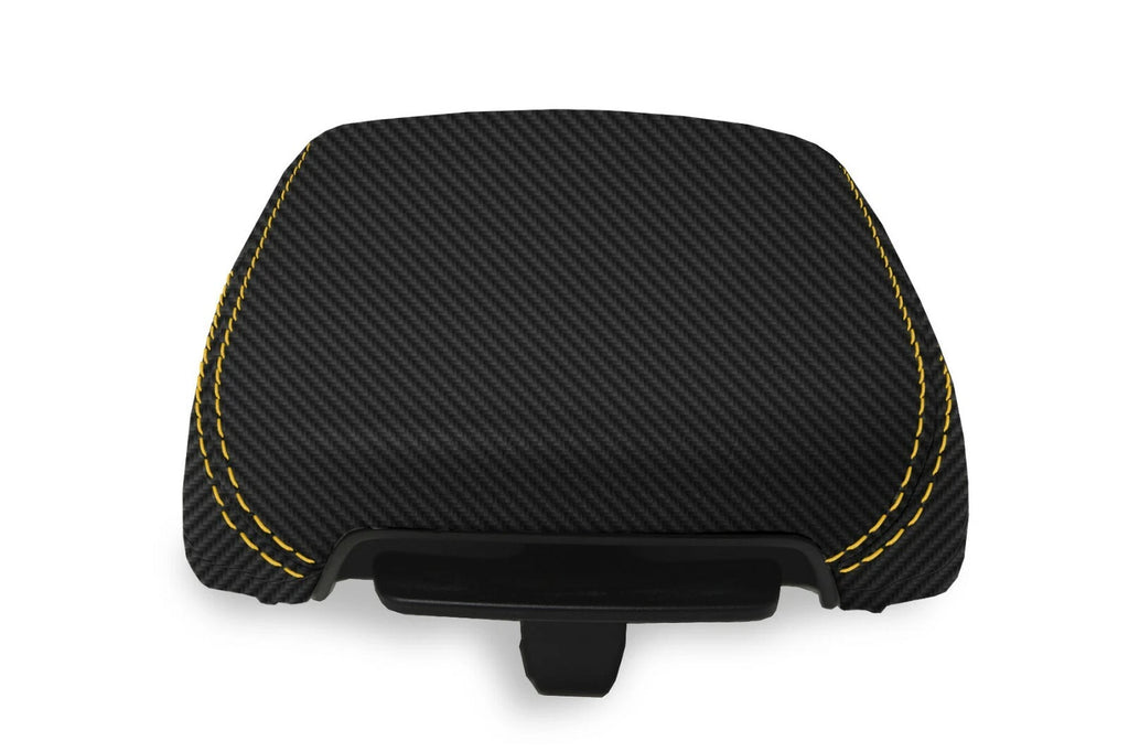 Console Lid Armrest Cover for Hyundai Kona (2018–2020) Carbon Fiber Yellow Stitch