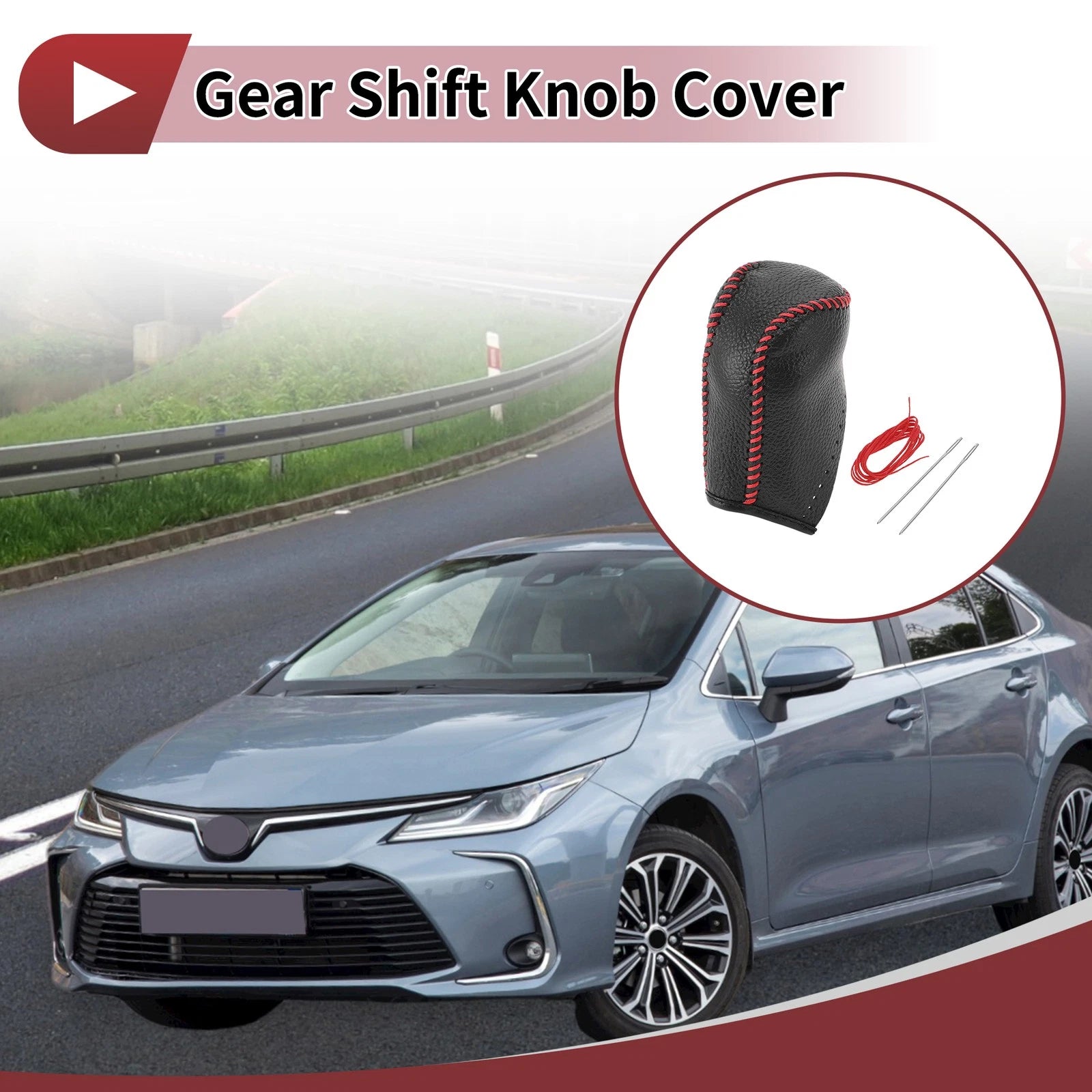 1 Pc Gear Shift Knob Cover for Toyota Corolla (2014–2018) Red Faux Leather