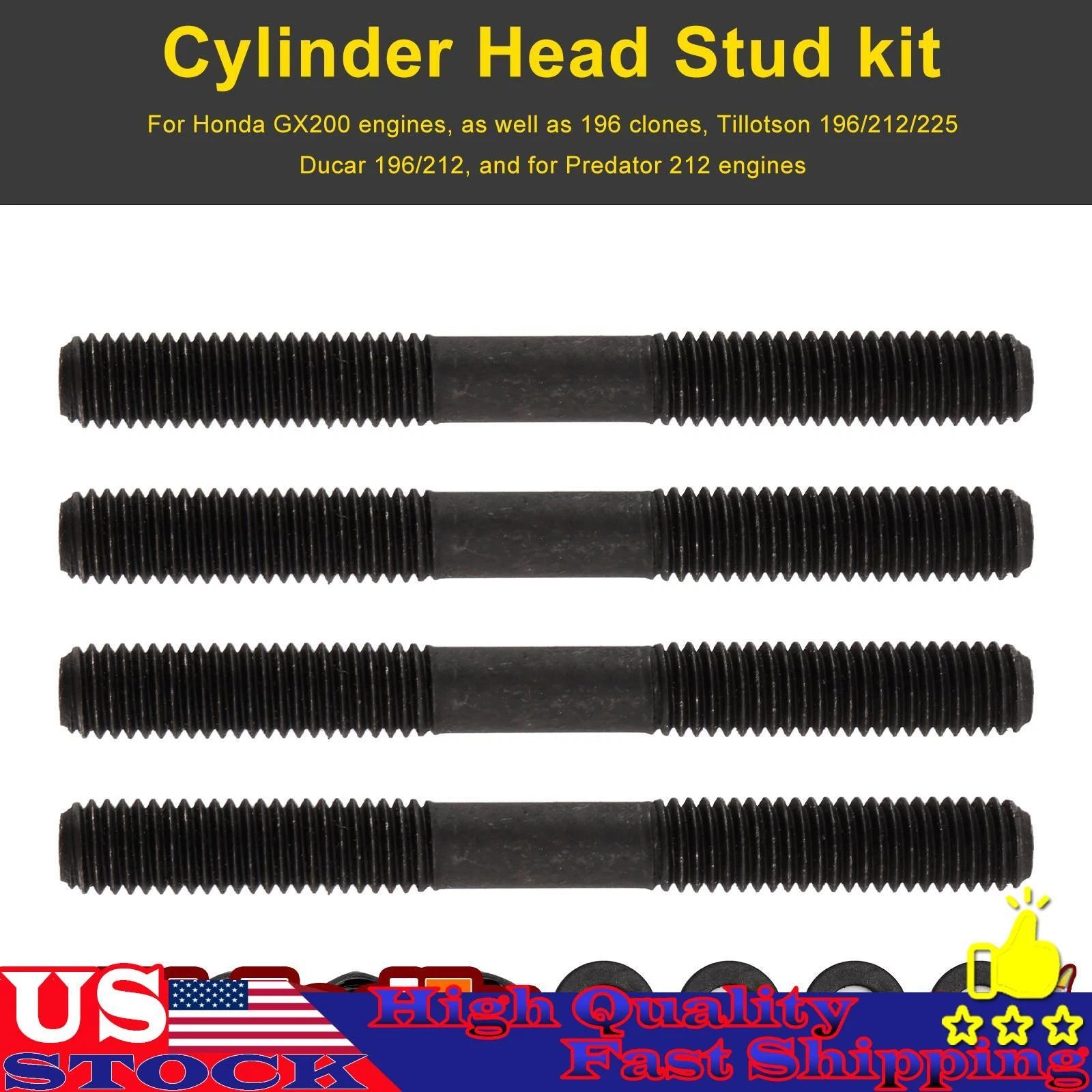 Cylinder Head Stud Kit for Honda GX160 GX200 Engine (KT196, CT200U, BT200X)