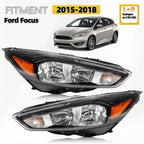 Halogen Headlights for Ford Focus (2015–2018) LED DRL Black Left + Right Pair