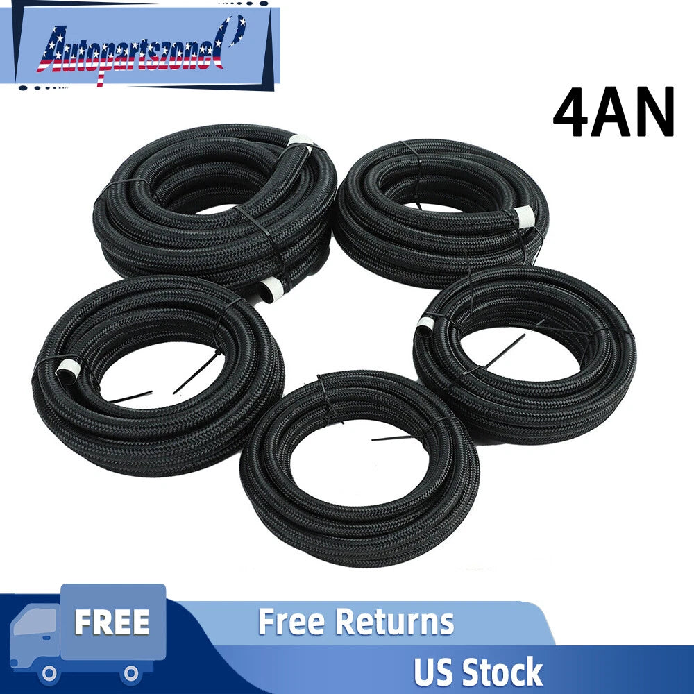 Fuel Hose Oil Gas Line AN4 Nylon Stainless Steel Braided 3FT 5FT 10FT 16FT 20FT