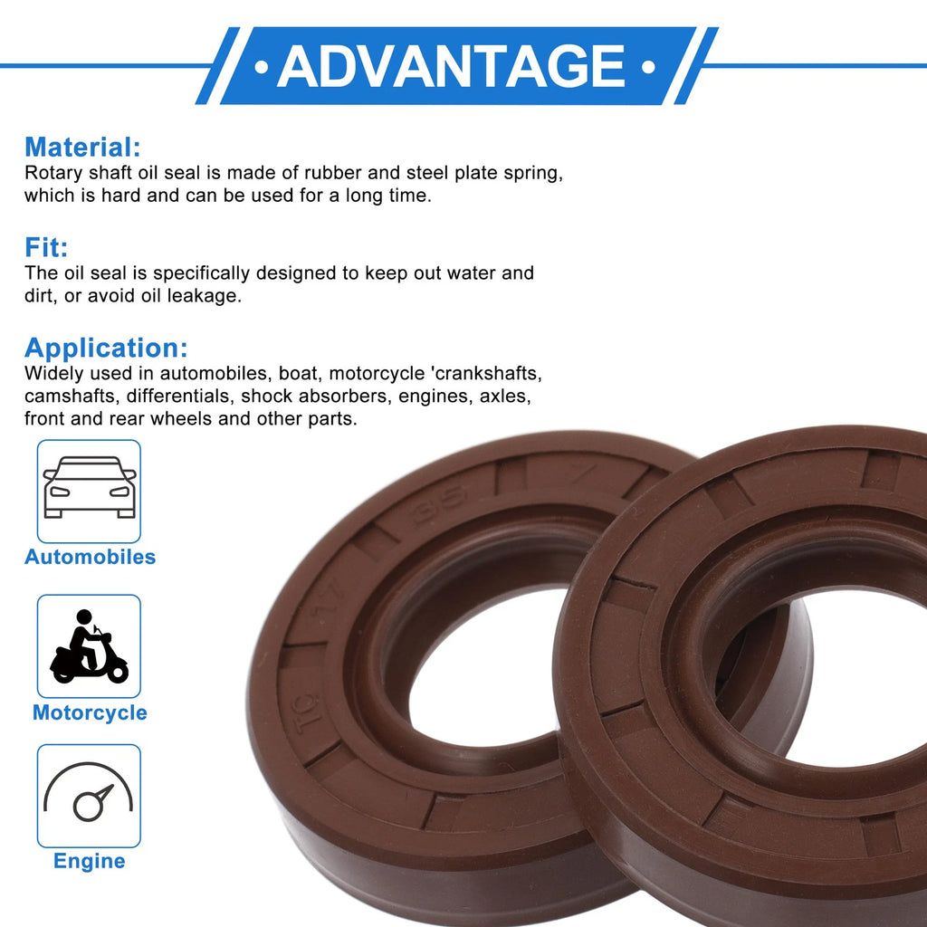 Set of 2 Oil Seal Rotary Shaft Seal FKM Rubber 17x35x7mm