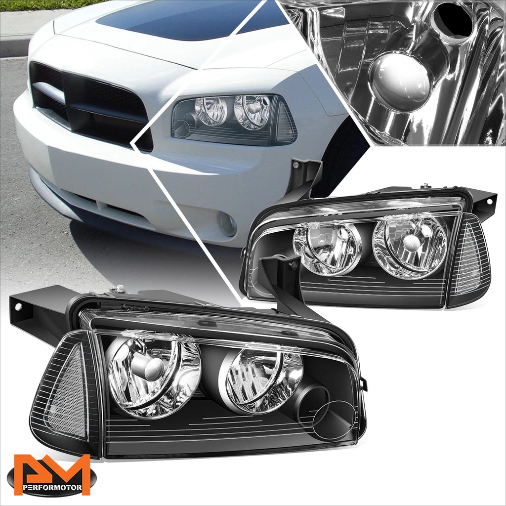 Headlight Lamps for Dodge Charger (2006–2010) Black Housing Clear Lens