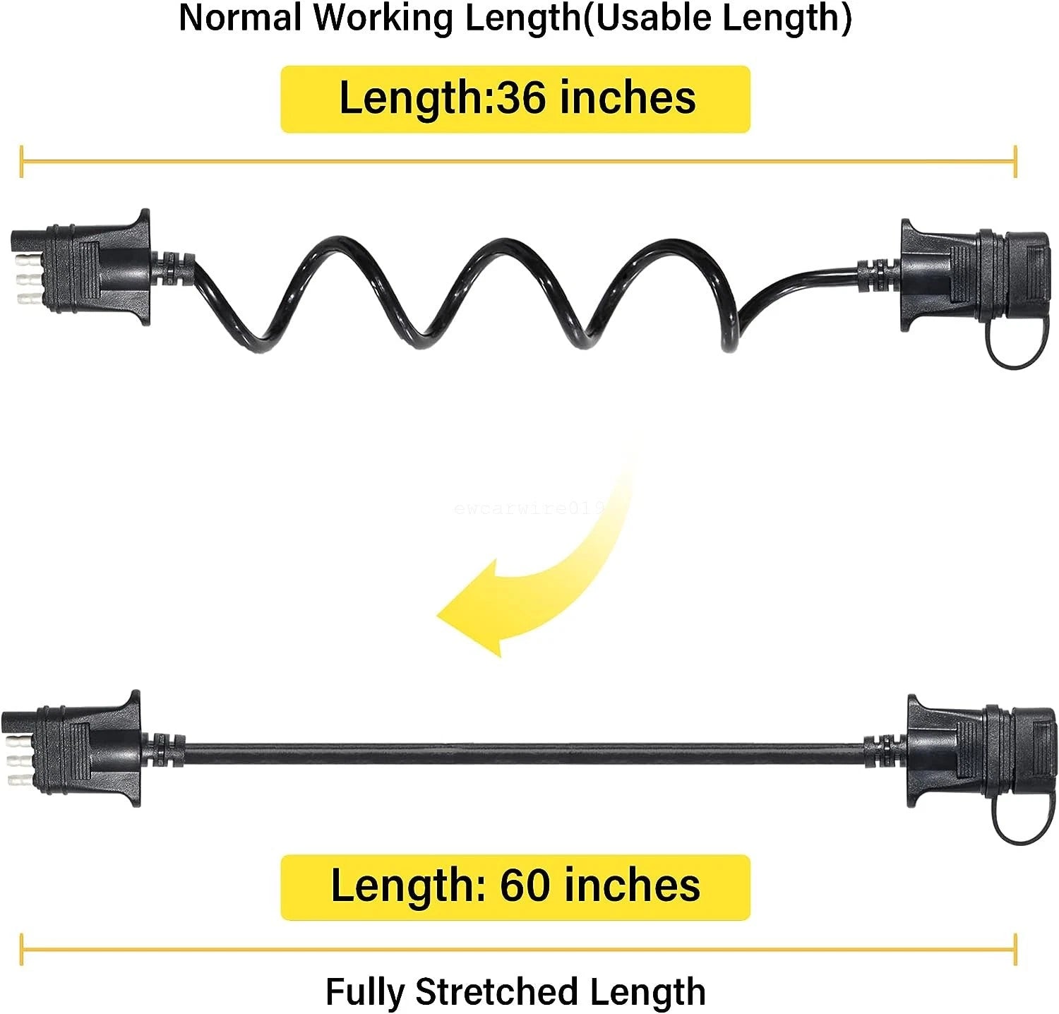 4 Way Flat Trailer Extension Coiled Cable Wiring Harness for Universal (60")